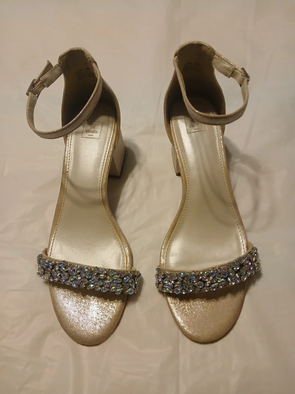 DB Studio Women's Crystal Strap Block Heel Sandals - Pale Pink